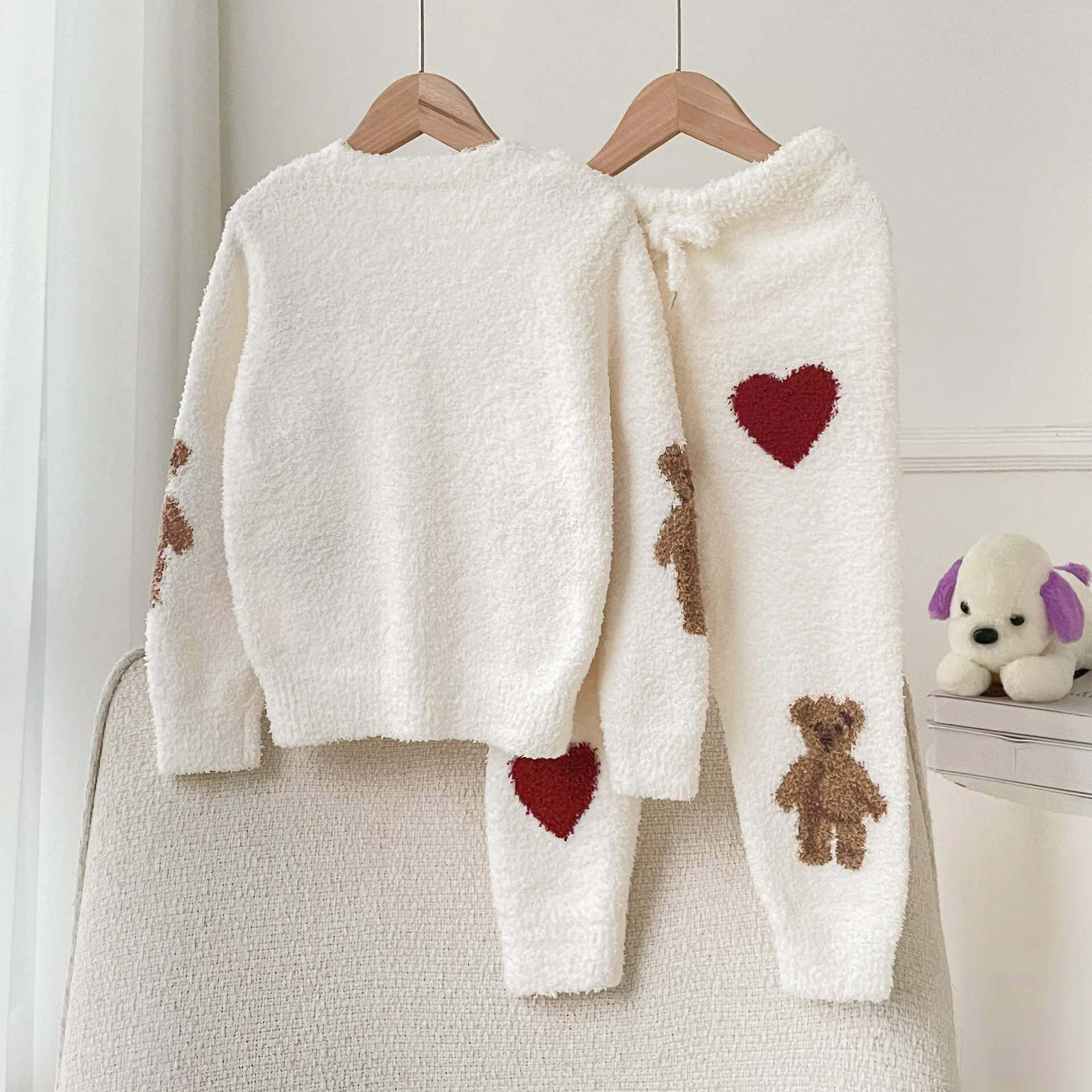 Autumn Winter Family Matching Soft Warm Cardigan Set Mother Daughter Son Pajama Set Christmas Children Set Top + Pants 2PCS/SET