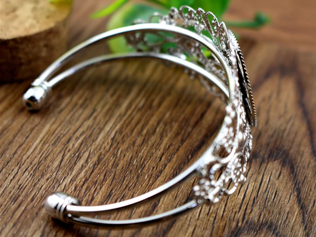 High Quality  18x25mm Rhodium Colors Plated Bangle Base Bracelet Blank Findings Tray Bezel Setting Cabochon Cameo  (K7-39)