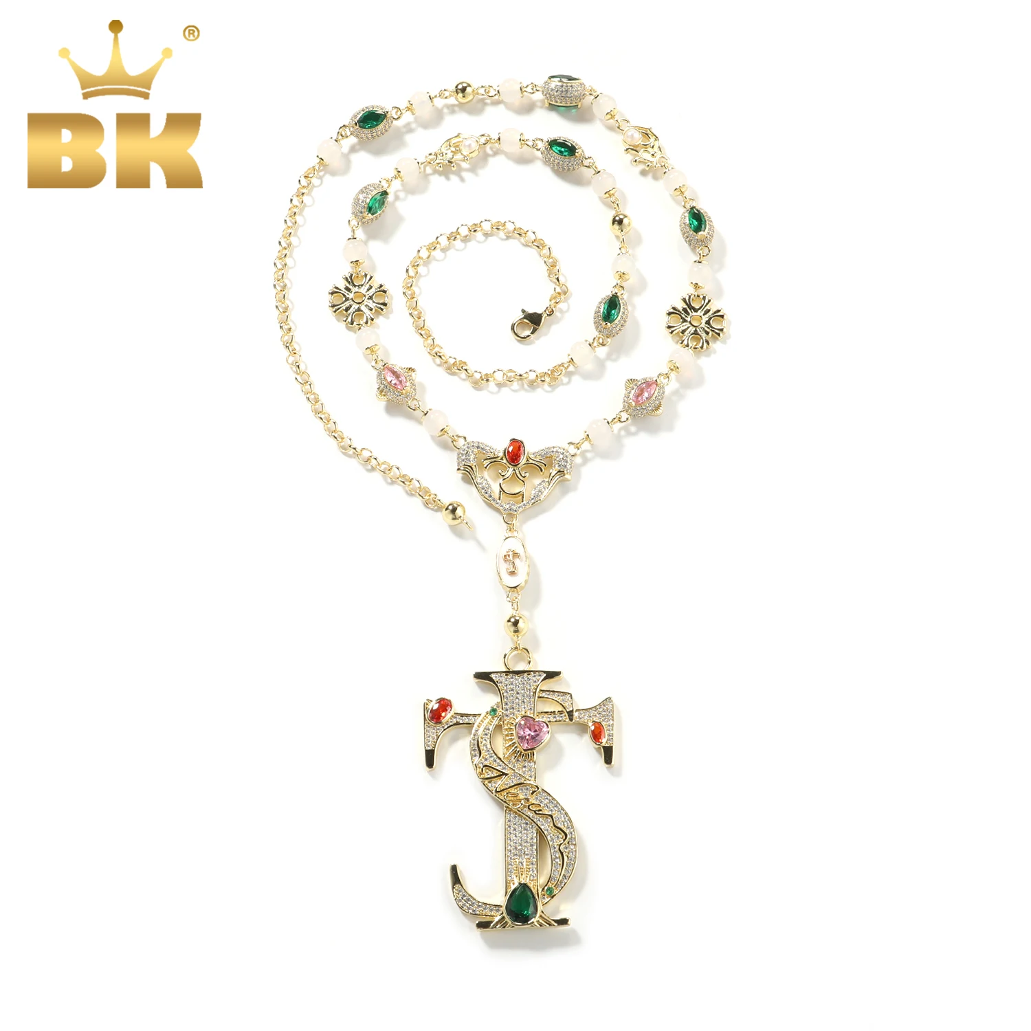 THE BLING KING HipHop Men's Necklace TS Cross Pendant Iced Out Cubic Zirconia Y2K Fashion Street Style Jewelry