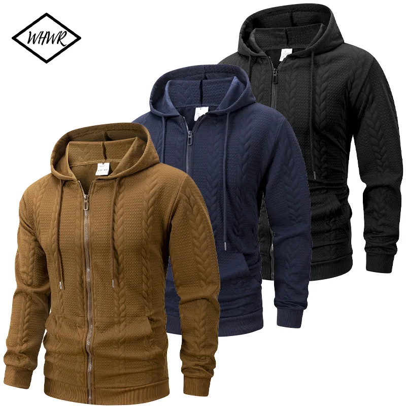 

Осенние мужские вязаные жаккардовые толстовки, куртка с длинными рукавами, толстовка с застежкой-молнией, пальто, мужская толстовка с капюшоном, облегающая мужская одежда