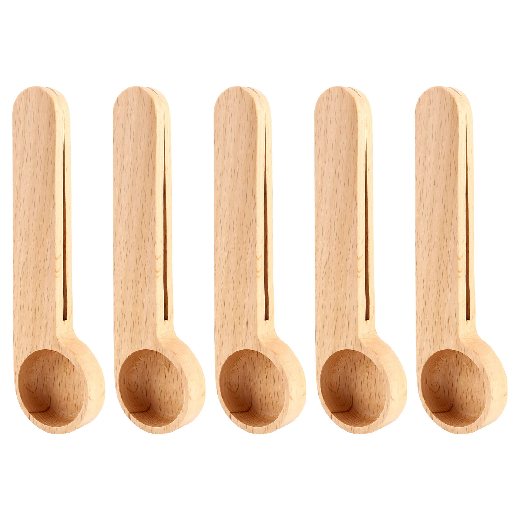 5 Pcs Wooden Coffee Scoop and Bag Clip Measure Spoon 2-In-1 Bags Sealer Measuring Spoon for Beans,Espresso Coffee,Tea