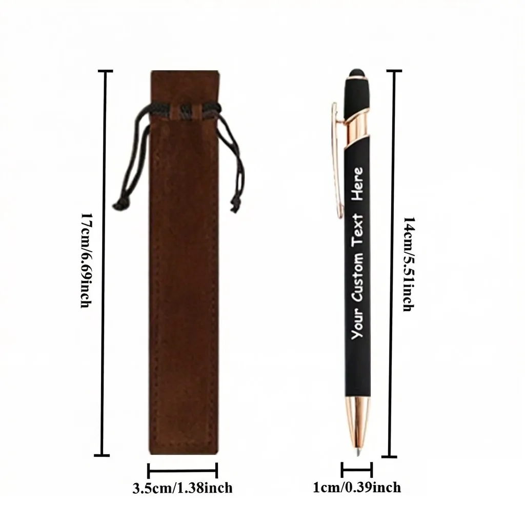 15 Sets 2-in-1 Custom Metal Ballpoint Pen Writing Flows Smoothly Collocation Brown Pen Bags Ideal for Anniversary Christmas Birt
