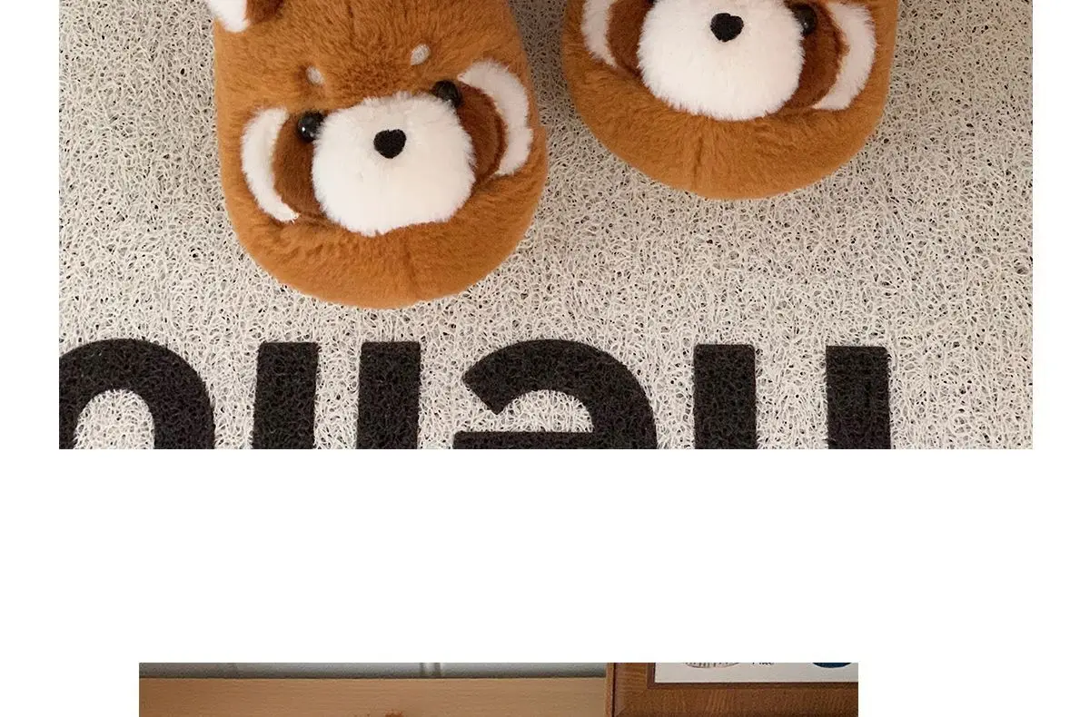 Niedliche braune Waschbär-Hausschuhe für Damen und Herren, große Größen, Tierfell-Slipper, flauschige Hausschuhe für Paare. – Detail 13