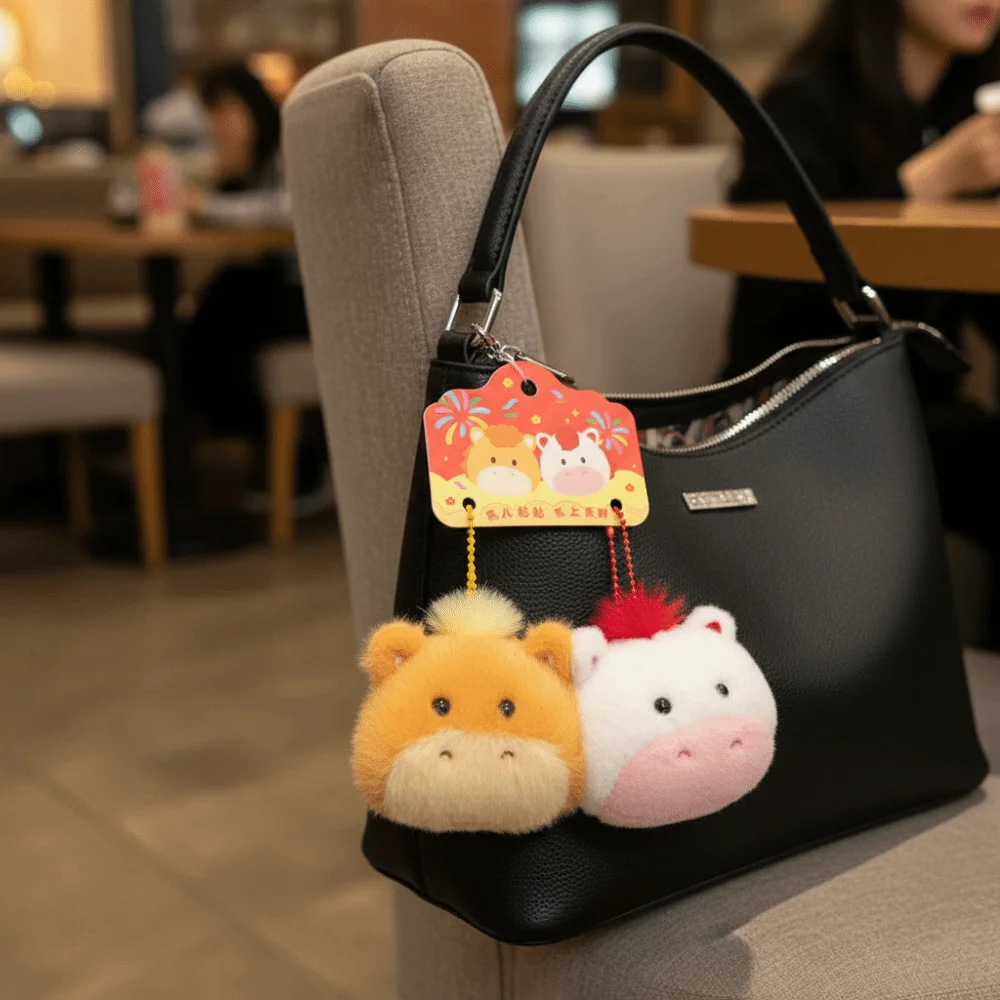 

1 пара креативных брелоков-талисманов в виде лошади, мягкий брелок-лошадка, милый зодиакальный пони, праздничный декор