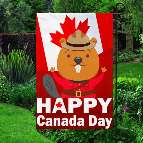 Happy Canada Day Beaver Flag Garden Flag