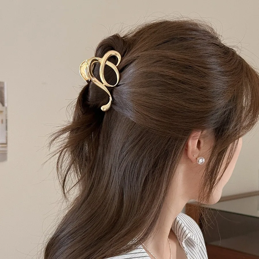 Premium Metal Shark Hair Clip Simple Line Art  Half Up Ponytail Holder for Women Versatile Daily Silver