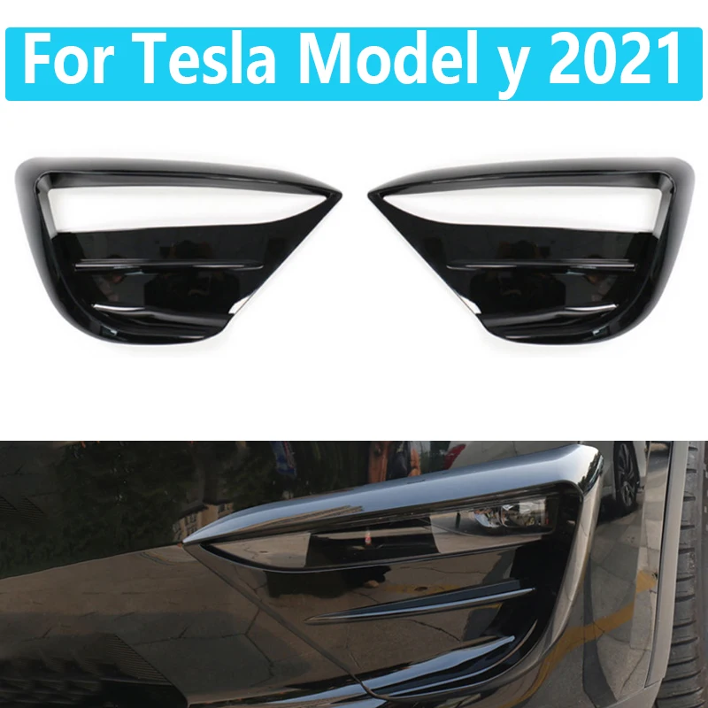 For Tesla Model Y Car Front Fog Light Trim Cover decorative sticker ABS Carbon Protective Cover Car Wind Knife Auto Accessories