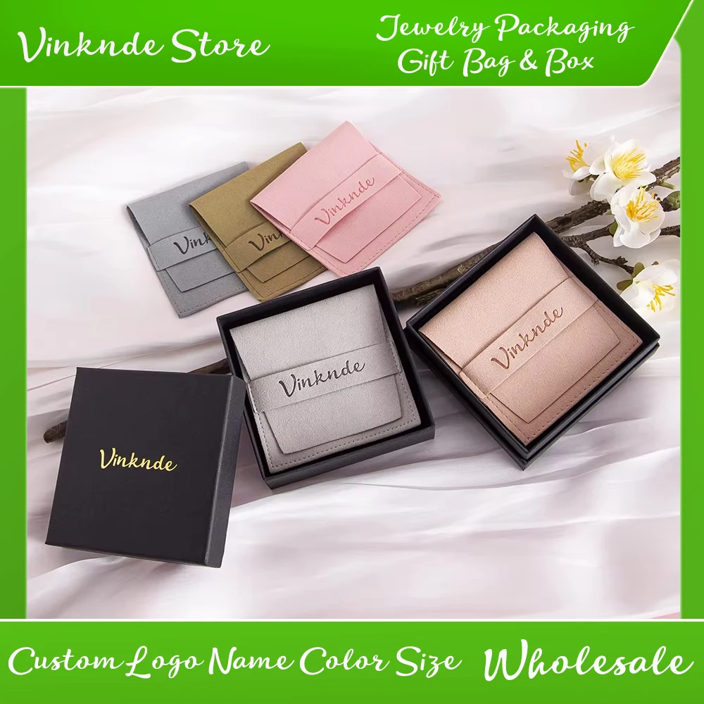 

New Wedding Travel Birthday Party Jewelry Packaging Box Customized Logo Gift Boxes with 6.2x6.2cm Microfiber Dust Organizer Bags