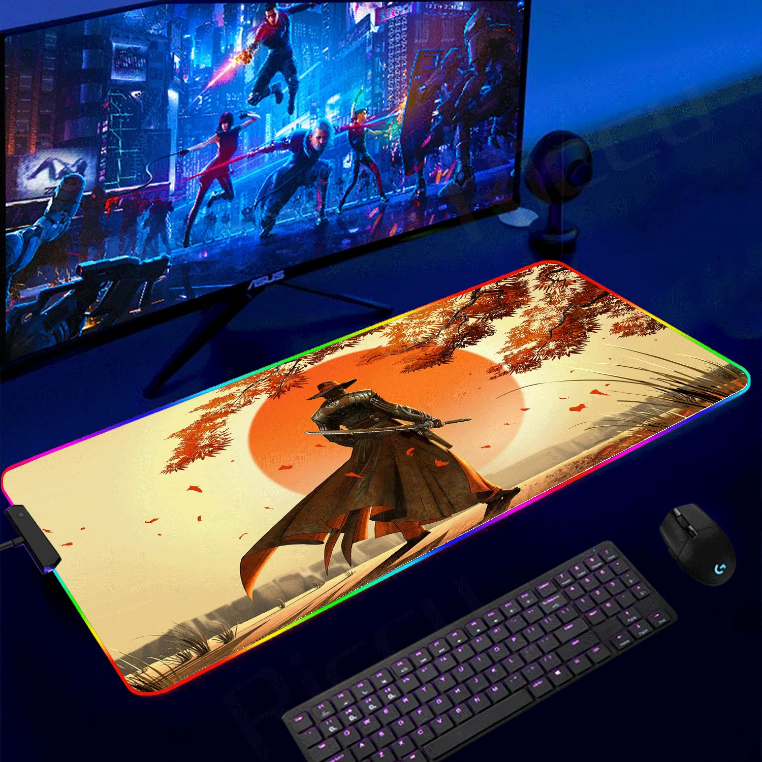 

Japanese Samurai MousePad RGB Large Gaming Accessories Mouse pad Gamer Desk Mat Office Mats Keyboard Xxl Carpet 900x400mm