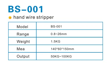 BS-001 Hand Operate Cable Wire Stripper Manual Copper Wire Stripping Machine Peeler Tools