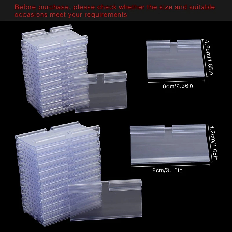 70PC 8X4.2Cm Clear Plastic Label Holders For Wire Shelf Retail Price Label Basket Labels Clip On Labels For Storage Bins