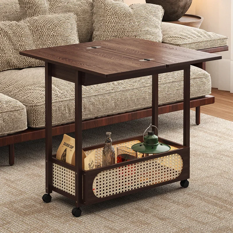 Movable Coffee Table Midcentury Vintage Side Cabinet Bedside Table Folding Small Cart Non Solid Wood Multifunctional Tea Table