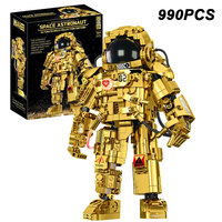 990PCS Technologhy Semi Mechanical Aerospace Golden Astronaut Building Blocks LED Light Collection Toy Gift For Children  Friend