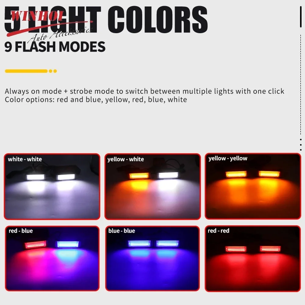 2 in 1 Cob Car LED Strobe Lights LED Stroboscopes Warning Emergency Flashing Lamp Auto Grill Red Blue Beacon for Truck Trailer