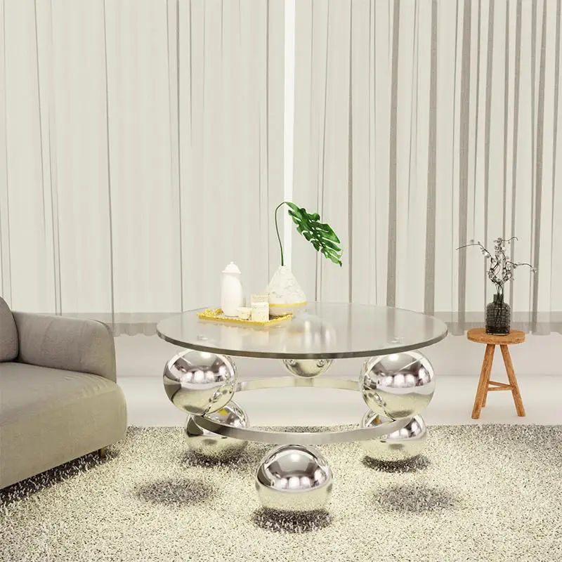 

Stainless steel mirror creative glass coffee table designer stool modern clothing store luxury online celebrity side a few