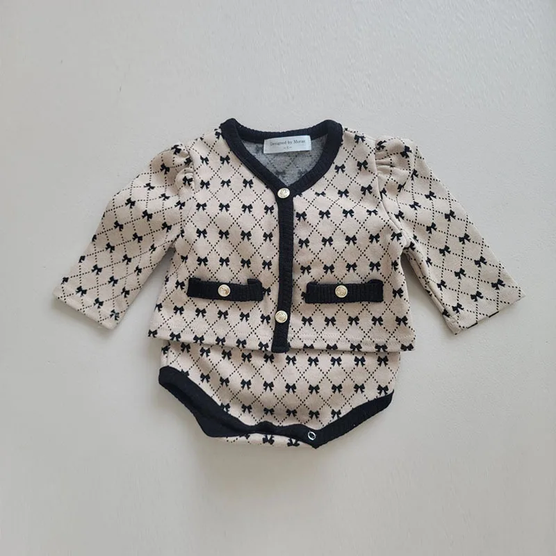 Ensemble de vêtements à manches longues pour bébé fille, manteau de princesse imprimé avec nœud + short en Pp, costume 2 pièces pour nourrissons, nouvelle collection automne 2025