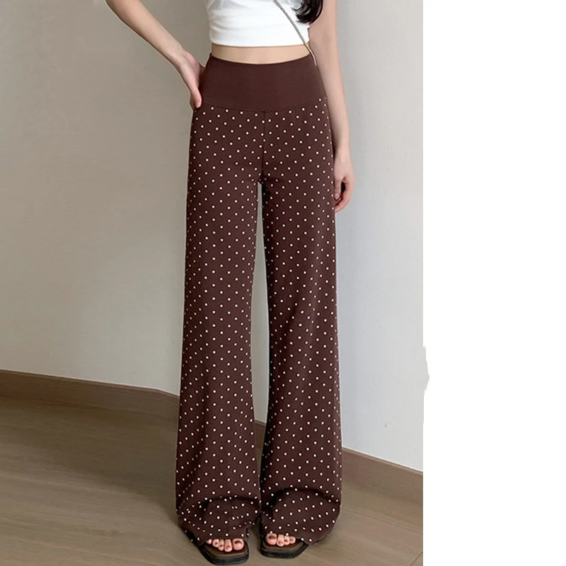 Women's High-Waisted Polka-Dot Boot-Cut Pants Slim Casual Leggings Retro Versatile Outer Wear for Gym Running Outdoor Sports