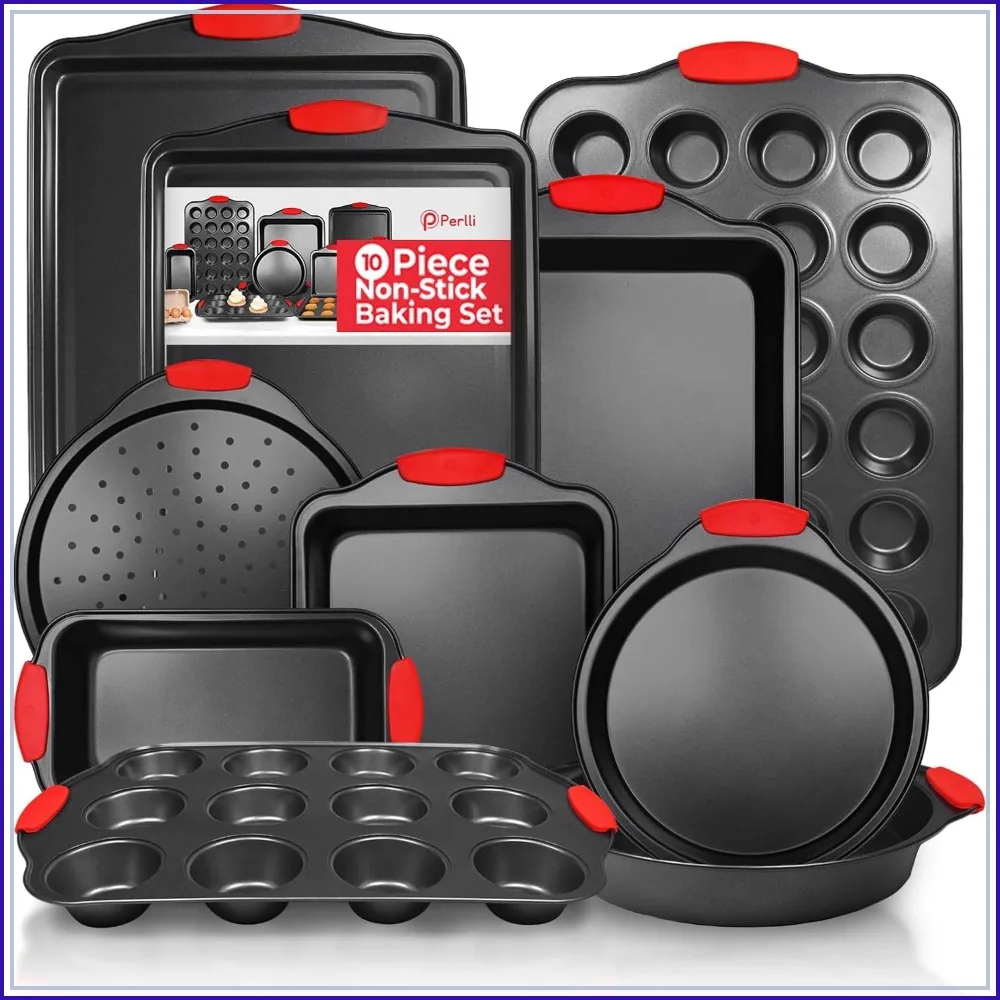 

Non-Stick 10-Piece Baking Pan Set, BPA-Free Carbon Steel with Silicone Handles, Stackable Oven Safe to 446°F