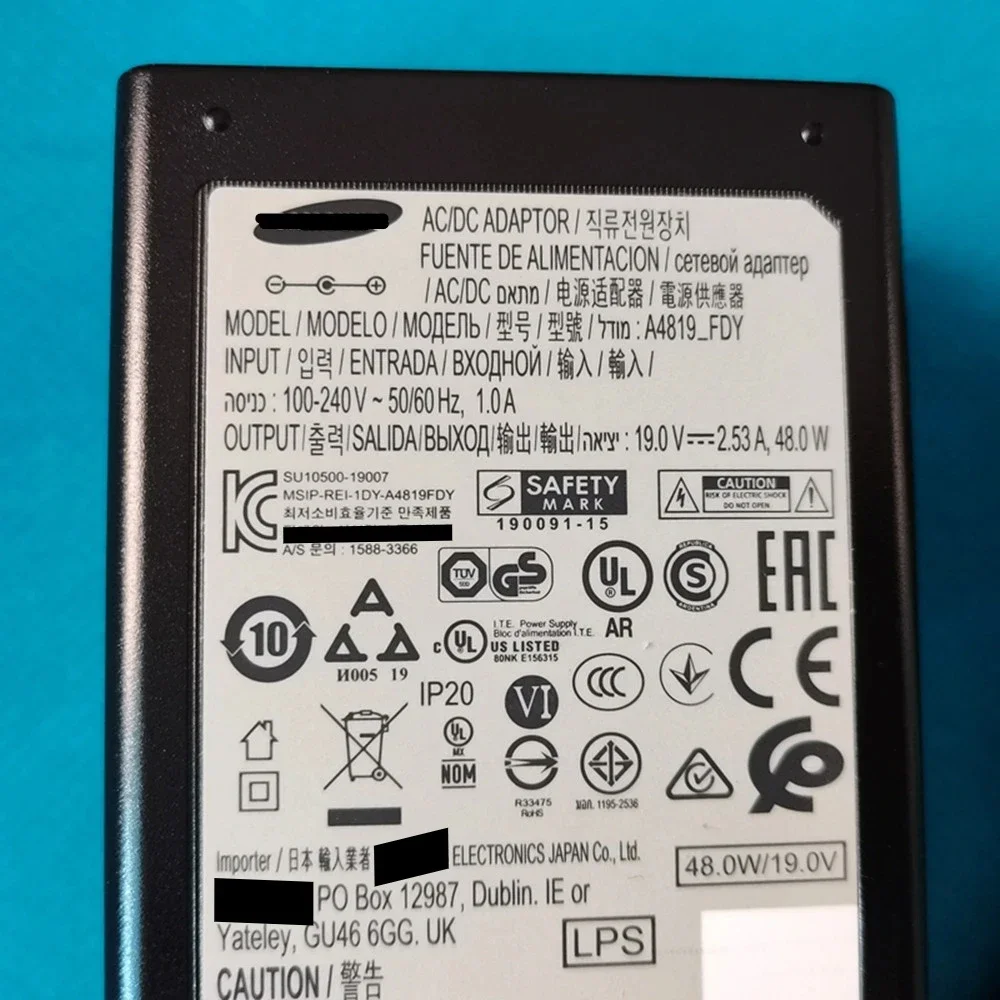 Monitor AC/AD Adaptador Carregador de fonte de alimentação A4819_FDY BN44-00835A 48W 19V 2.53A un32j4000af un32j5205 UA32J4088A HW-K430/ZC