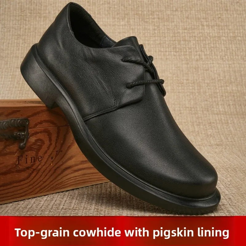 

Men's Business Casual Leather Shoes Soft Bottom round Toe Lace-Up Oxford Shoes Black Cowhide Leather Comfortable Commute Shoes