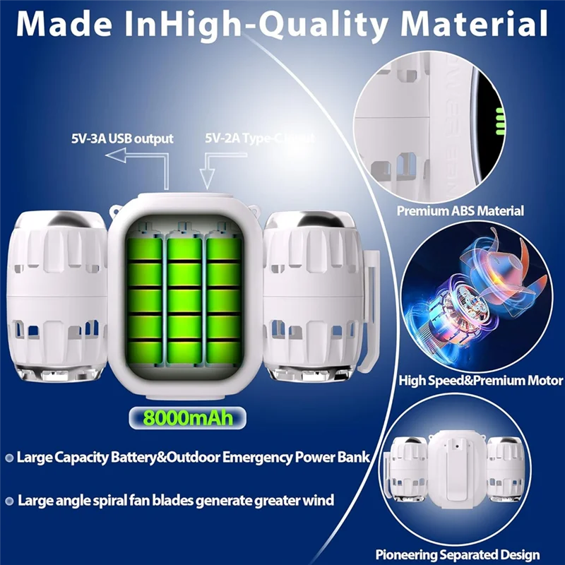 Ventilador de cintura de enfriamiento, ventilador portátil que cuelga la cintura para viajes de acampada, para enfriar acampar al aire libre, negro