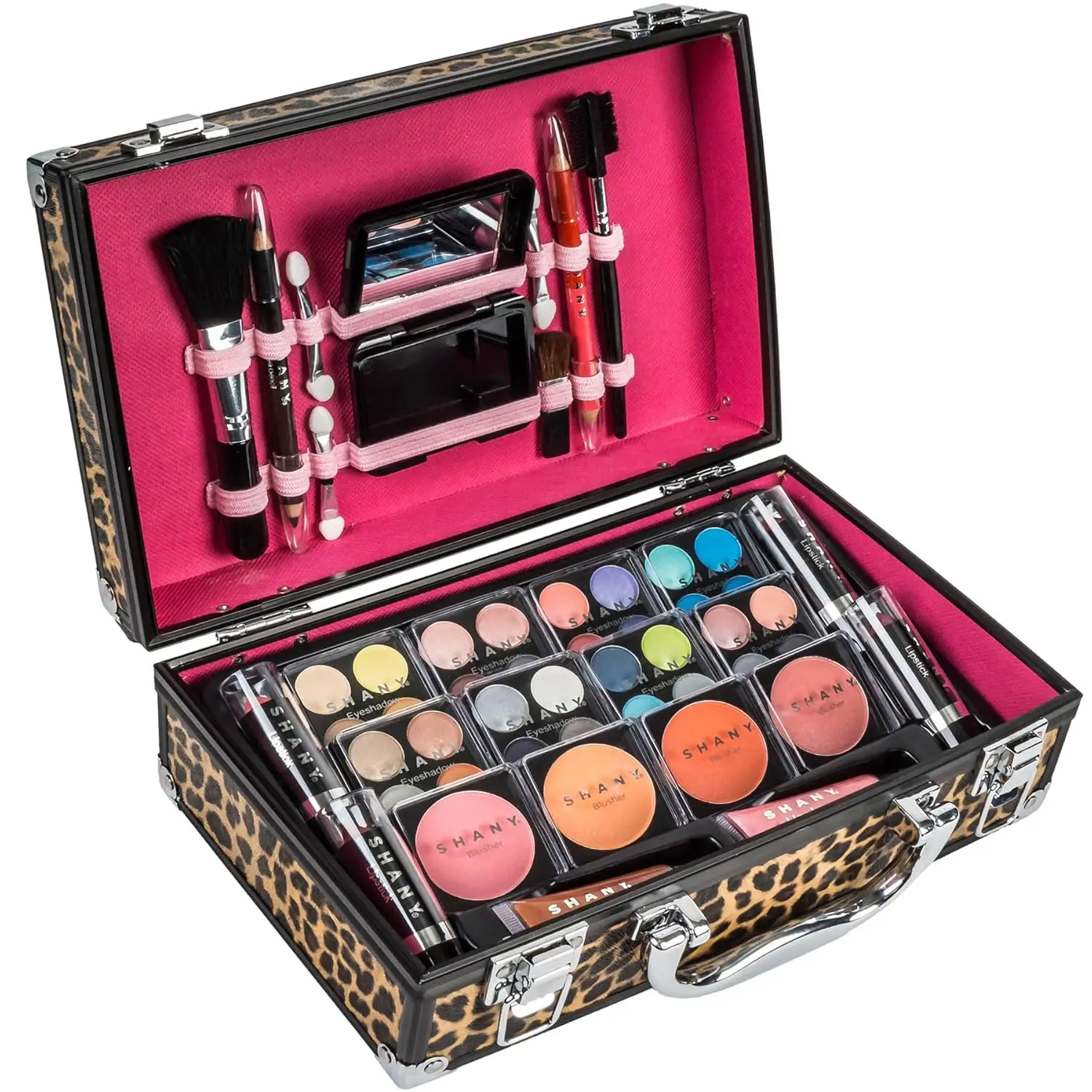 Professional Makeup Train Case with Brushes, Lipsticks, Eyeshadows & More - Reusable Organizer in Premium Leopard Gift Packaging