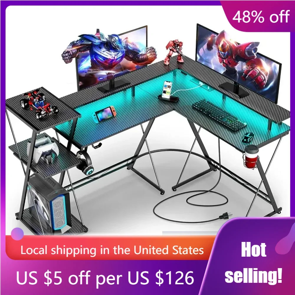 Tv Table for Laptop Bed 50” Reversible Computer Desk With Storage Shelf & Monitor Stand With Headphone Hook Bureau Gaming Chair