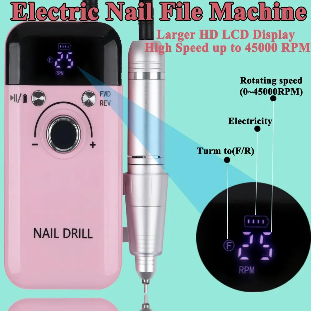 Nieuwe 45000 RPM professionele nagelboormachine Oplaadbare nagelpolijstvijl Draagbare nagelvijl met laag geluidsniveau