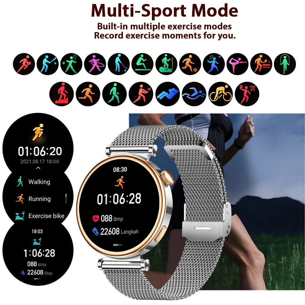 For Watch 4 mini Fashion Women Smart Watch AMOLED 360*360 HD Sport Watches IP68 Waterproof Heart Rate Bluetooth Call Smartwatch