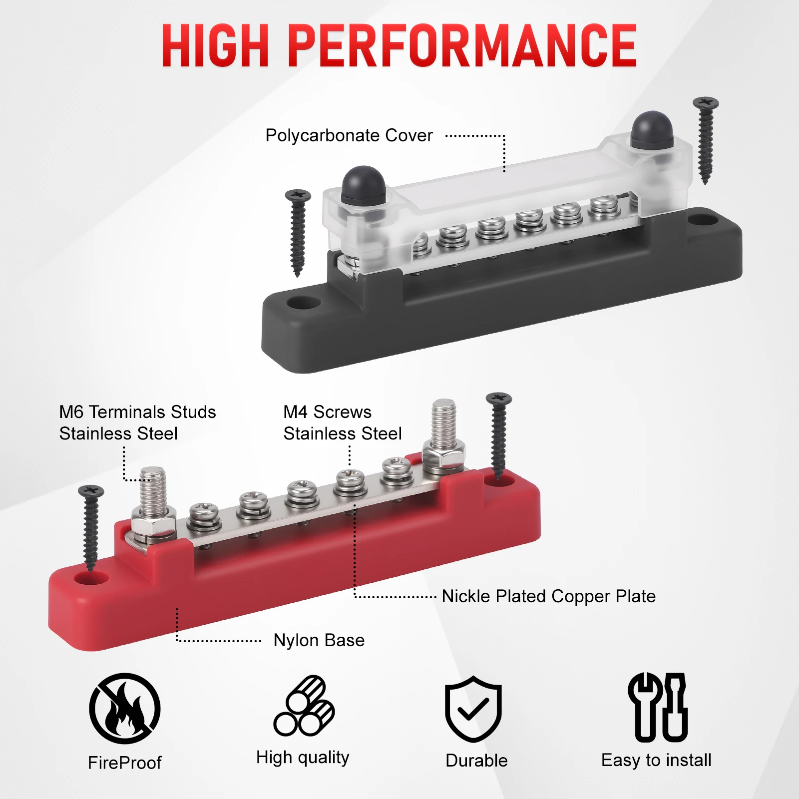 Picture 5: 5/6 Way Bus Bar Terminal Power Distribution Block Bus Bar Durable Auto Marine Power Distribution Earthing Block For Car RV Boat