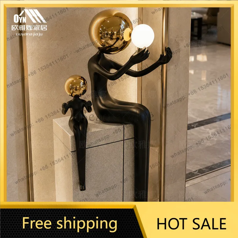 High-end welcome sculpture abstract double decoration sitting floor ornament