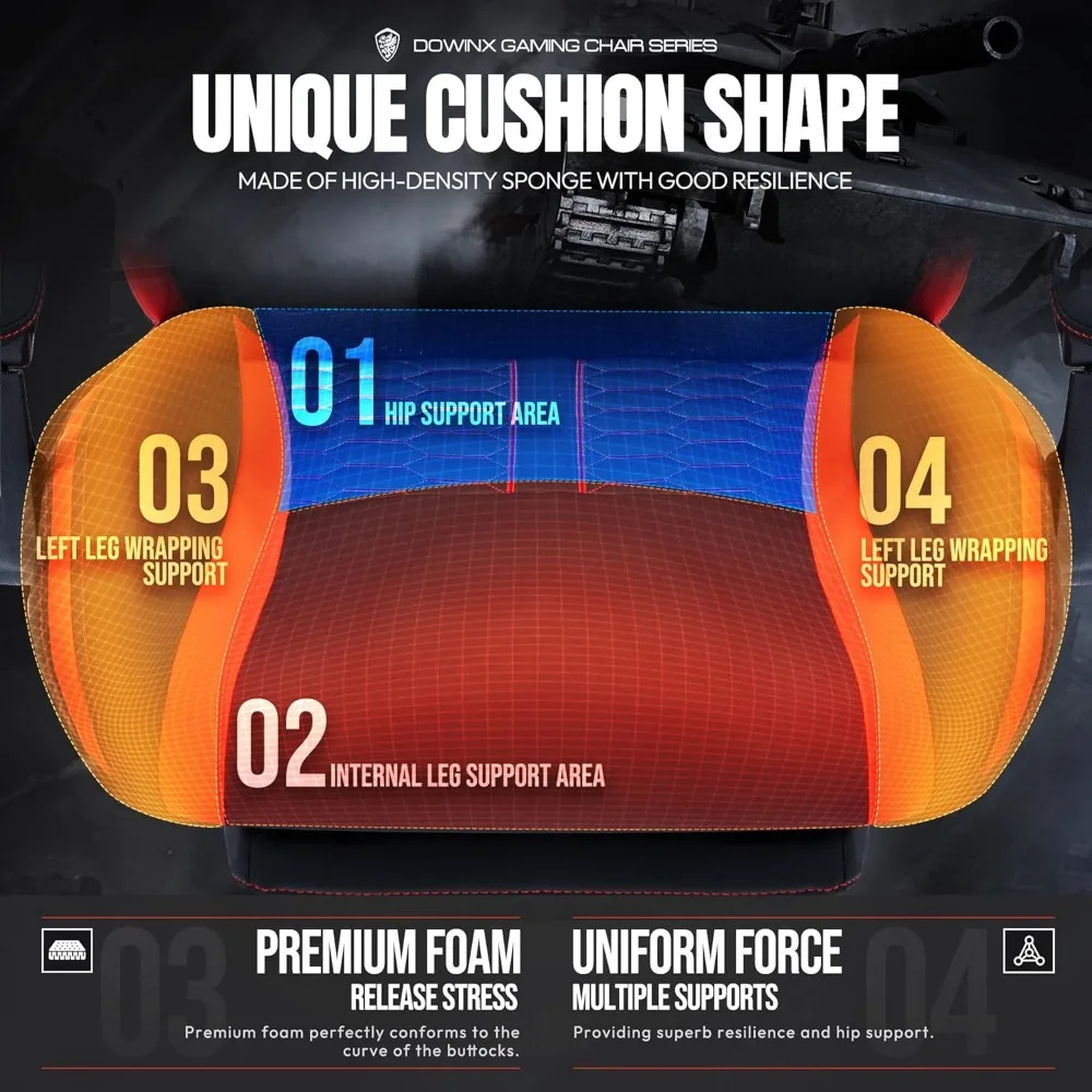 كرسي ألعاب مريح لدعم قطني للتدليك مع مقعد ساخن ووسادة زنبركية للجيب ومسند للقدمين لتمارين الألعاب المريحة