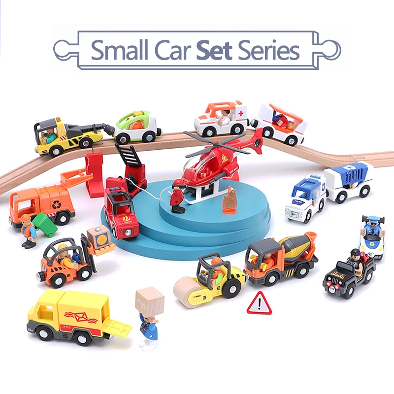 Acoustomagnetic Small Train Engineering Vehicles Forklift Trailer Car Trolley Model Toy Car Compatible Wooden Track Kid Toy W06