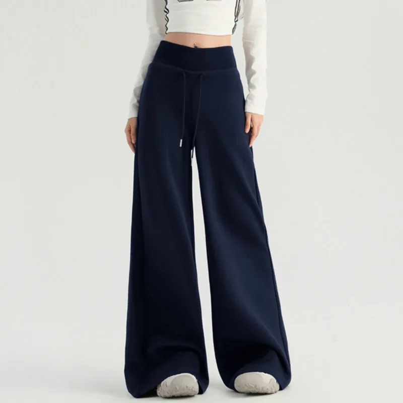 HKSH Autunno Nuove Donne Casual Pantaloni a Gamba Larga Dritto Elastico in Vita Coulisse Drappeggiato Dimagrante High Street Elegante Alla Moda HK10206