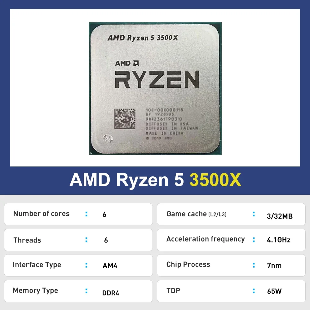 AMD Ryzen 5 3500X Neuer 6-Core 6-Tread DDR4 Sockel AM4 CPU Prozessor R5 3500x 3000 Serie 4,1 GHz TDP 65 W aber kein Lüfter