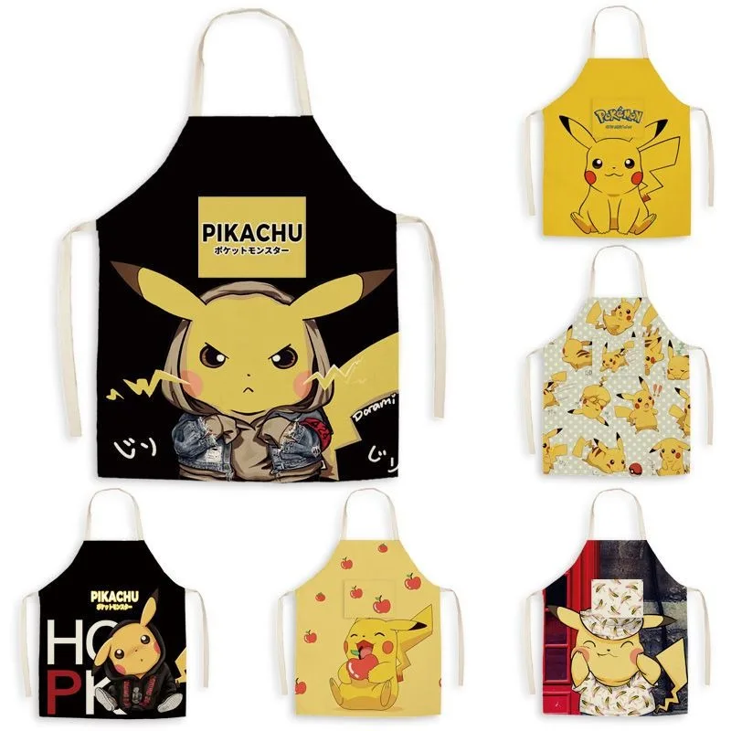 Cute Pikachu Printed Apron Home Kitchen Cooking Baking Apron Sleeveless Waist Parent-child Apron Kawaii Home Decoration