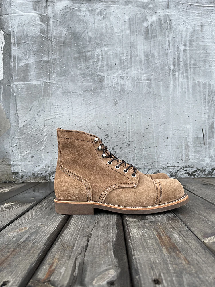 Spring Summer Cow Leather British Style Desert Boots Men's Lace-up Leather Vintage Boots Tooling Boots Men's Shoes Work Platform