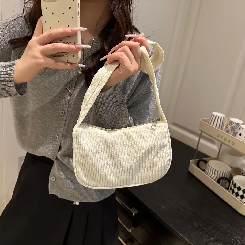 Simple Velvet Casual Handbag Women's Retro Fashion Underarm Bag Solid Color Shoulder Bag