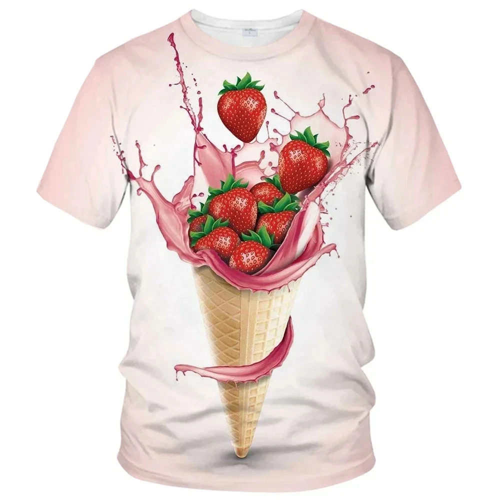 Camisetas con imagen de helado para hombre, camisetas informales con estampado 3D, Hip Hop, cuello redondo, manga corta, moda de verano