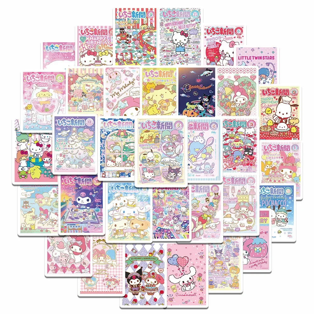 65Pcs Sanrio Hello Kitty Sealing Labels Stickers Aesthetic Decorative Stationery Laptop Cute Cartoon Decals Kids Gift Toys