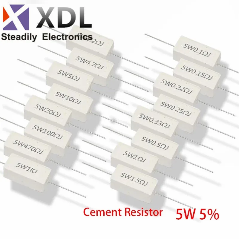 10pcs 5W 5% Cement Resistor Power Resistance 0.1 ~ 10K 0.1R 0.5R 1R 10R 100R 0.22 0.33 0.5 1 2 5 8 10 15 20 25 30 100 1K 10K ohm