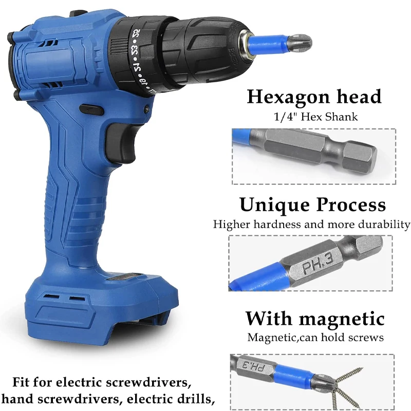 6/12 Pcs Magnetic Screwdriver Drill Bit Screwdriver Bit Set PH1 PH2 PH3 PZ1 PZ2 PZ3 Anti Slip Drill Bits 1/4 Inch Hex Shank