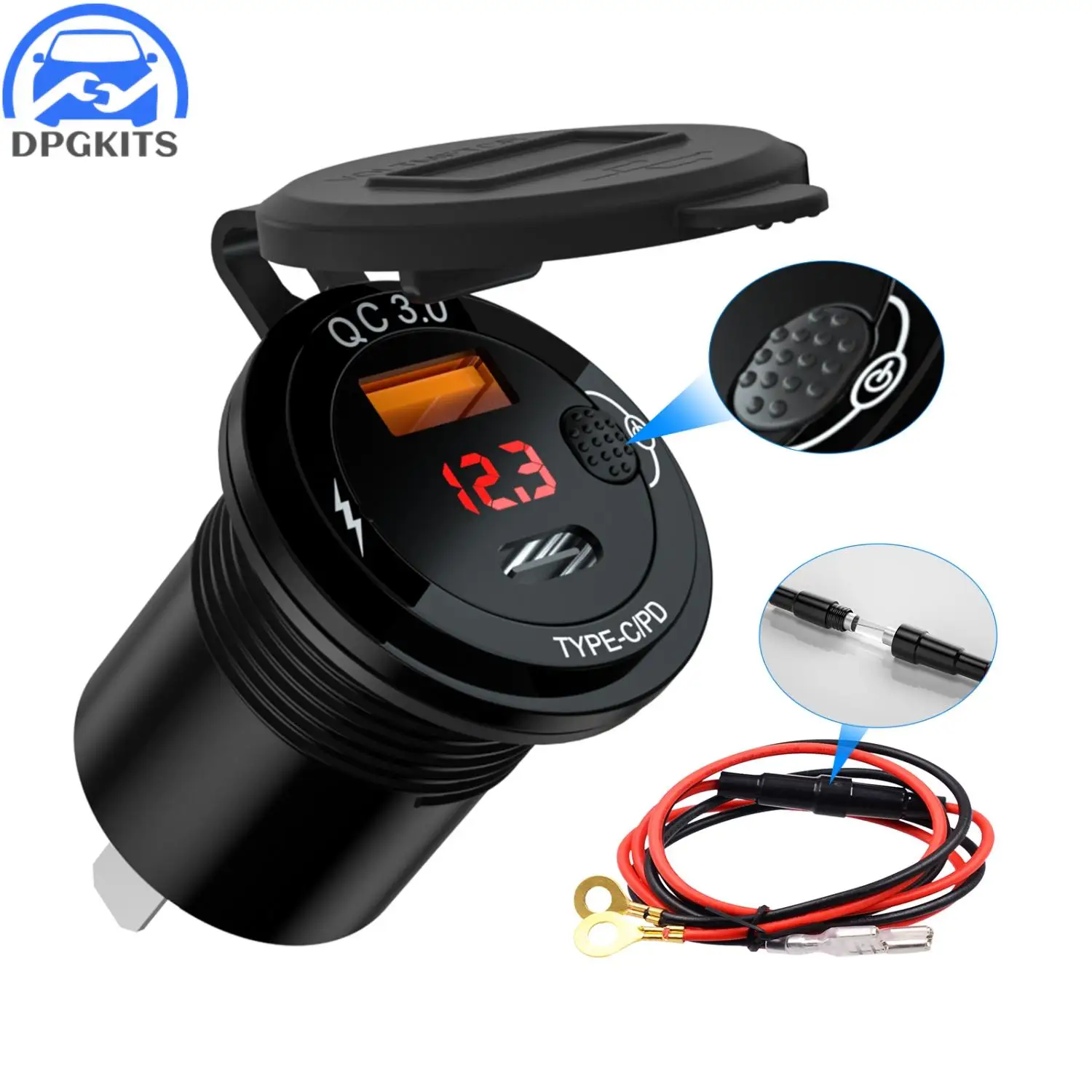 

1PC Dual Fast Charging Single USB QC3.0 And Type C Charger With Mechanical Switch Voltmeter For 12V Car Motorcycle ATV Boat