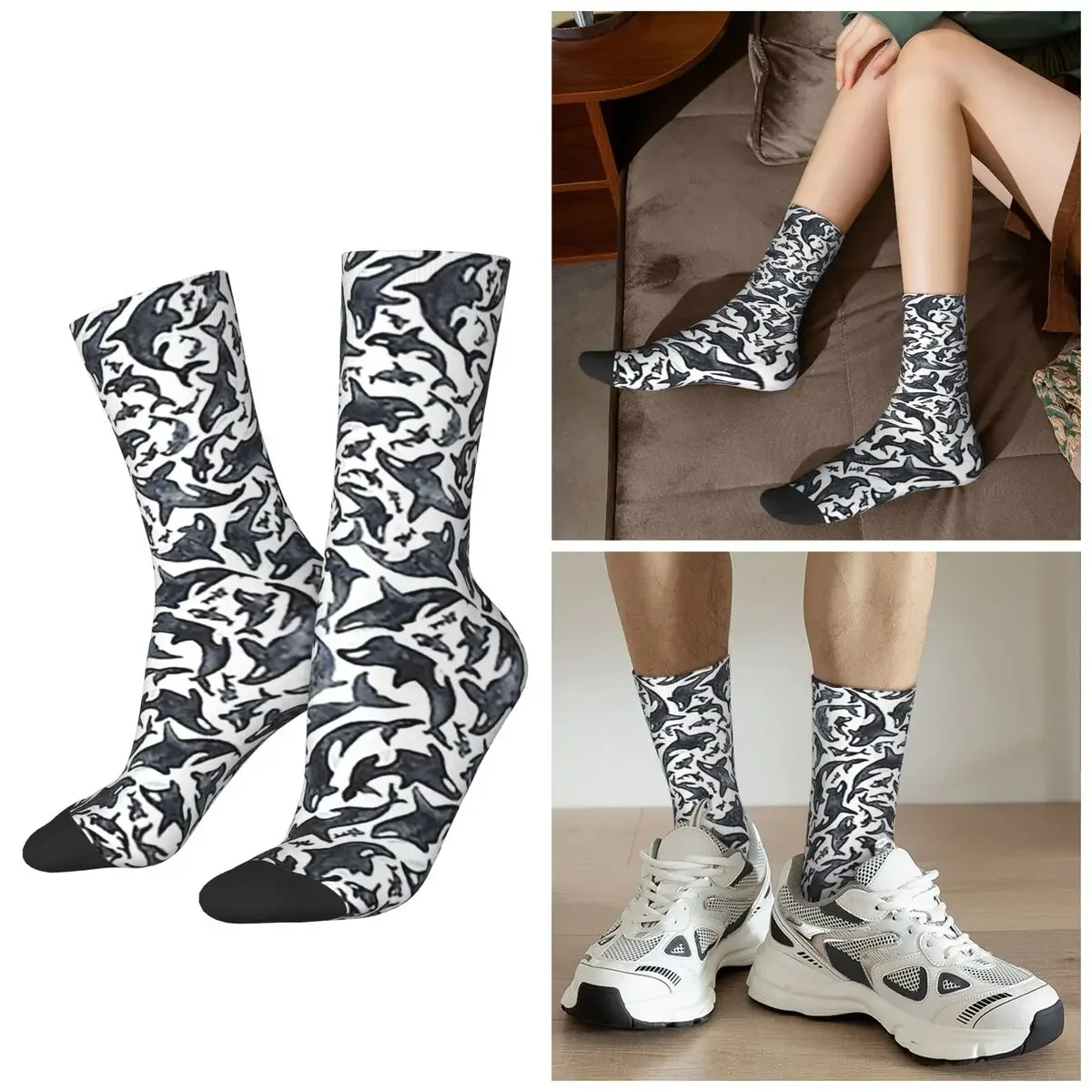 

All Seasons Orca Aquatic Sea Ocean Killer Whale Socks Harajuku Sport Middle Tube Socks High Quality Stockings Day Gifts