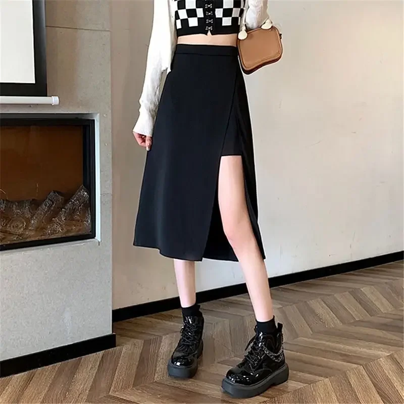 

Юбки женские с разрезом по бокам в стиле ампир в корейском стиле миди Ulzzang для отдыха весенняя мода однотонные офисные темпераментные универсальные Faldas