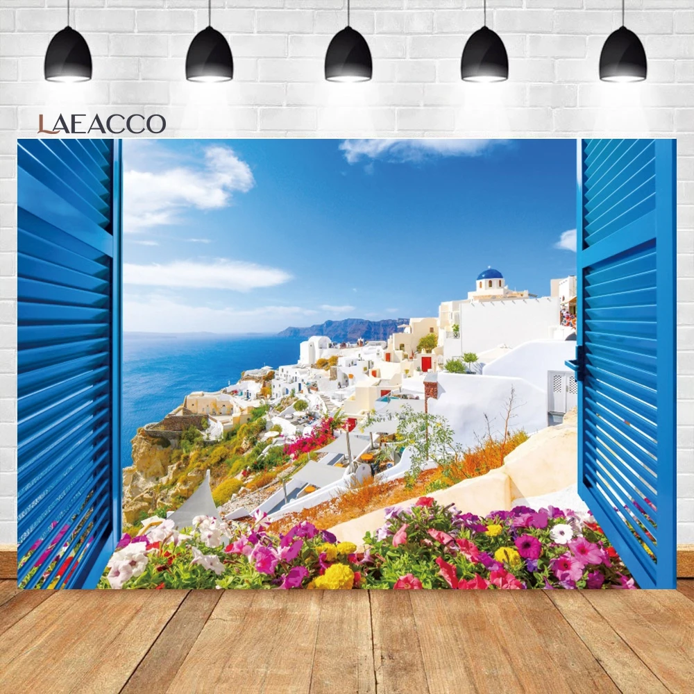 

Laeacco Summer Spain Cadiz Coastal Window Landscape Backdrop The Old City Bridal Wedding Trip Portrait Photography Background