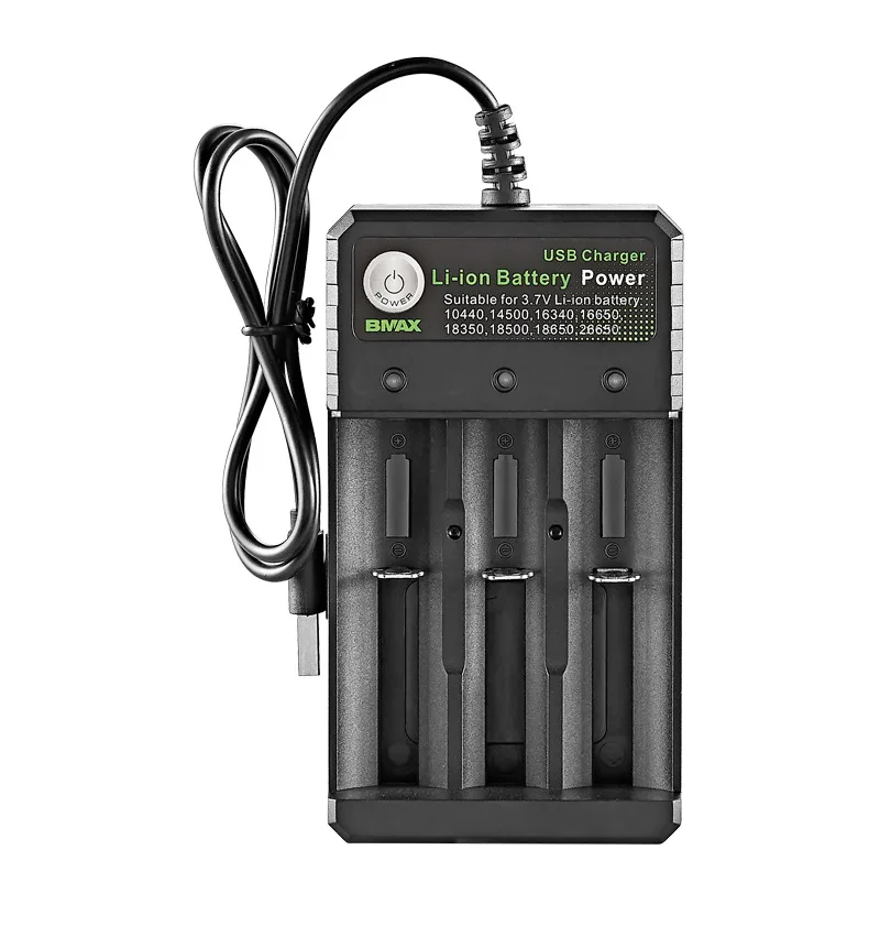 Smart 18650 Charger 3 Slots 4.2V Li-ion Battery USB Independent Charging 18650 18500 14500 16650 26650 Lithium Battery Charger view 2