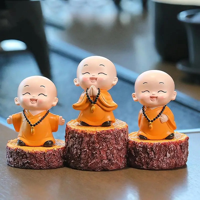 Peaceful Mini  Monk Set Resin Home Decor Ornaments for Yoga Room Desktop Meditation Corner