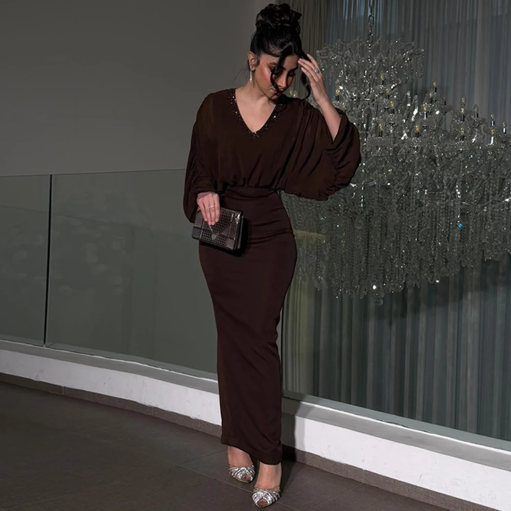 

Simple V-Neck Jersey Evening Dress Luxury Mermaid Homecoming Dresses Classic Long Sleeves Customized Special Occasion Gowns