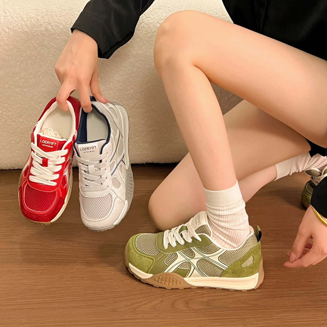Damen-Sneaker mit Mesh-Patchwork, zum Schnüren, flache Turnschuhe …